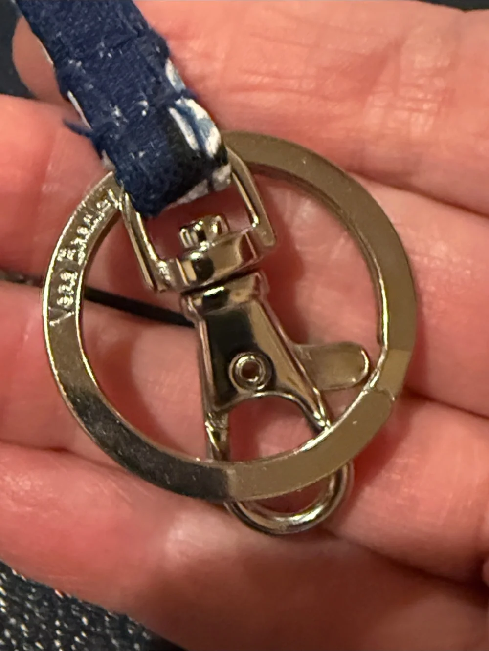 Vera Bradley Navy Floral Printed Lanyard with Silver Hardware
